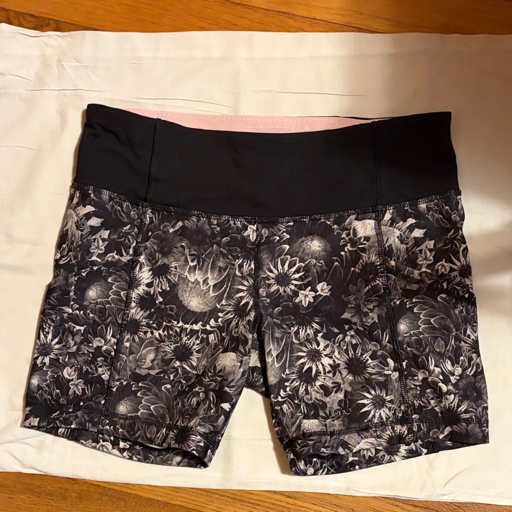 Lululemon Athletica Black Floral Bike Shorts